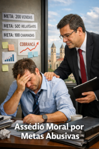 Trabalhador demonstrando exaustão por metas abusivas, amparado por advogado trabalhista em Goiânia.