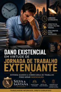 Trabalhador exausto em razão de jornada de trabalho excessiva ilustrando artigo sobre dano existencial e direitos trabalhistas em Goiânia.
