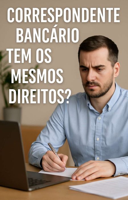 Homem trabalhando como correspondente bancário em mesa com computador, analisando se tem direitos iguais aos bancários.
