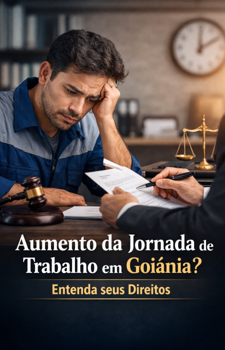 Trabalhador preocupado com aumento da jornada de trabalho em Goiânia sendo orientado por advogado trabalhista