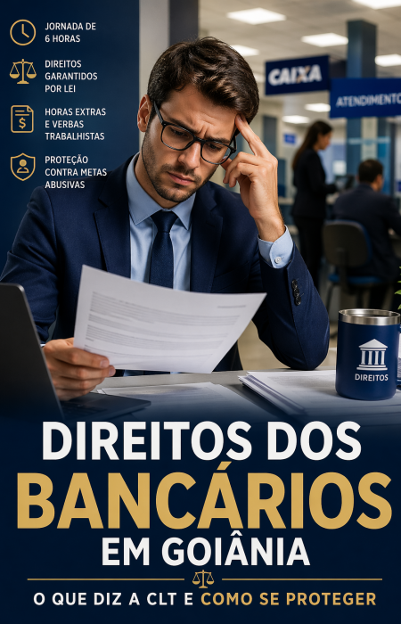 Bancário trabalhando em agência em Goiânia com dúvidas sobre direitos trabalhistas