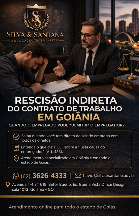 Trabalhador em Goiânia discutindo direitos com advogado trabalhista sobre rescisão indireta